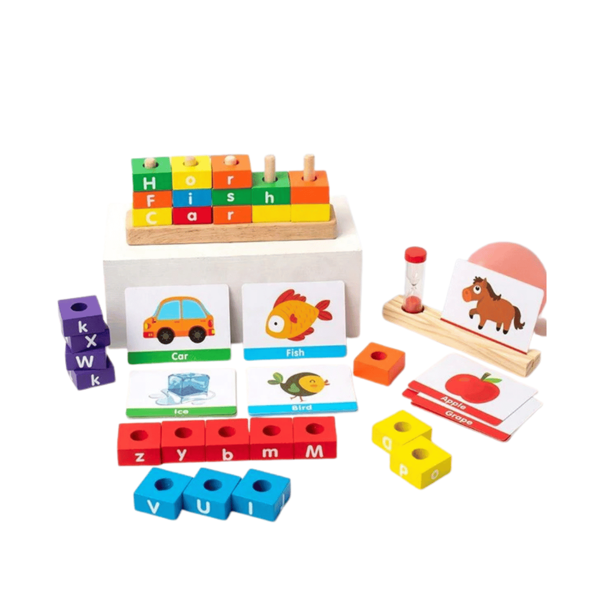 Wooden shape and letter sorting toy